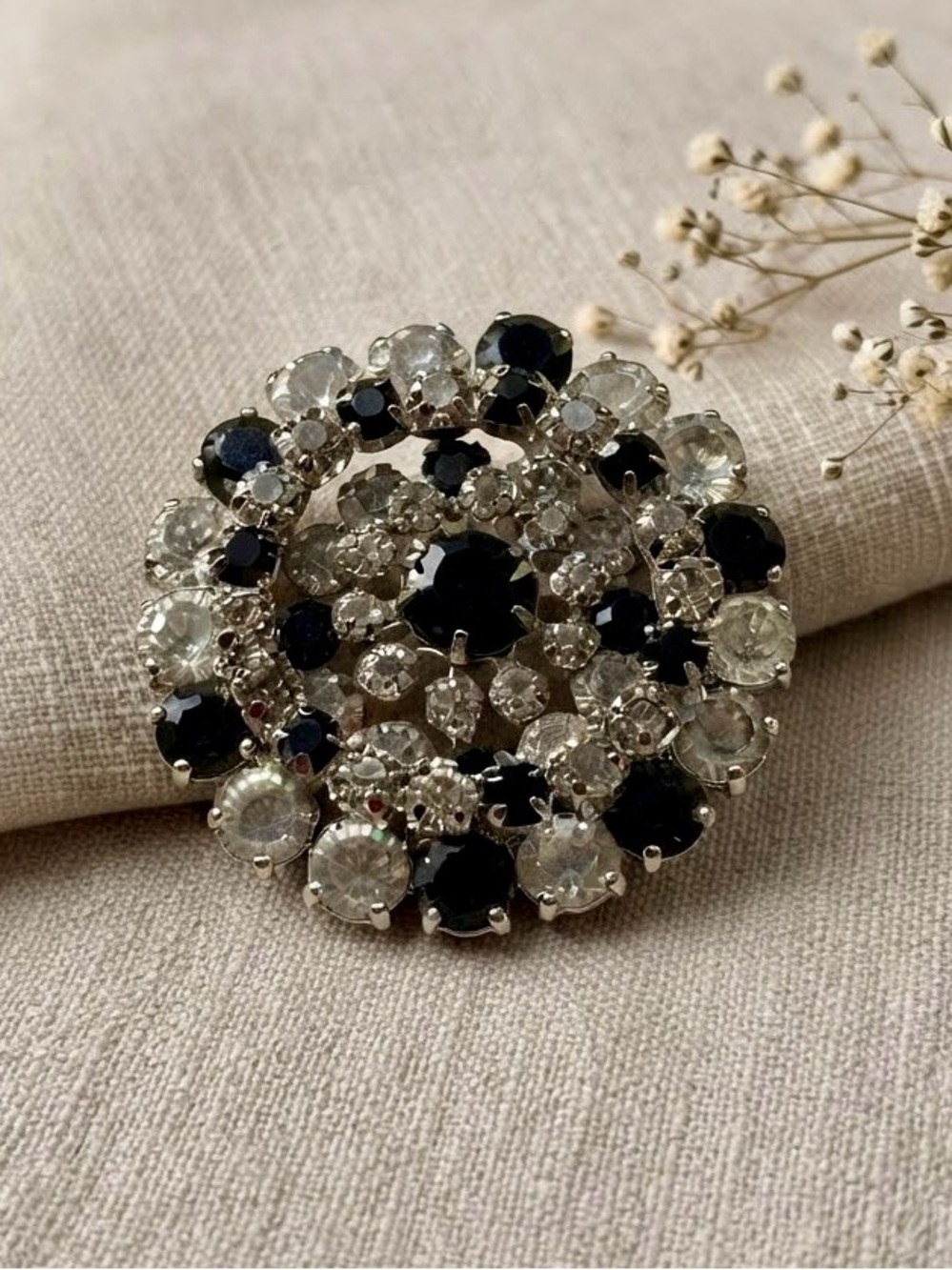 Vintage Mid-Century Tiered Rhinestone Dome Brooch
